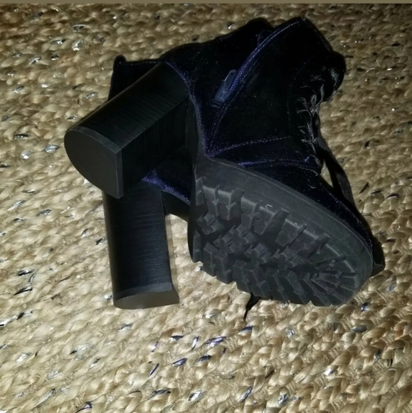 Blue Velvet Lace Up Booties - Picture 3 of 5
